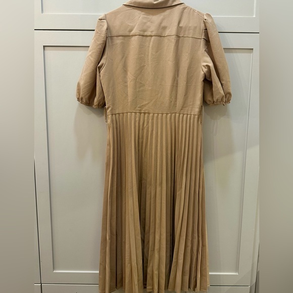 Nanette Lepore Tan Pleated Maxi Dress with Puff Sleeves - Picture 9 of 12